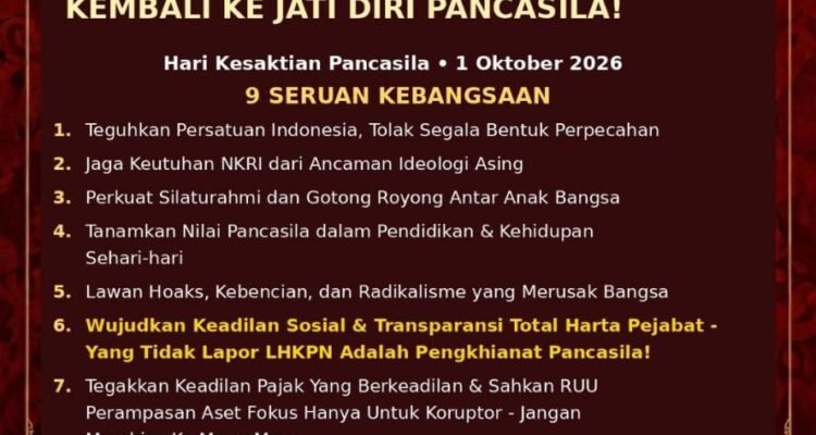 9 Seruan LPKAN Jelang Hari Kesaktian Pancasila, Soroti Hoaks hingga Kepatuhan LHKPN